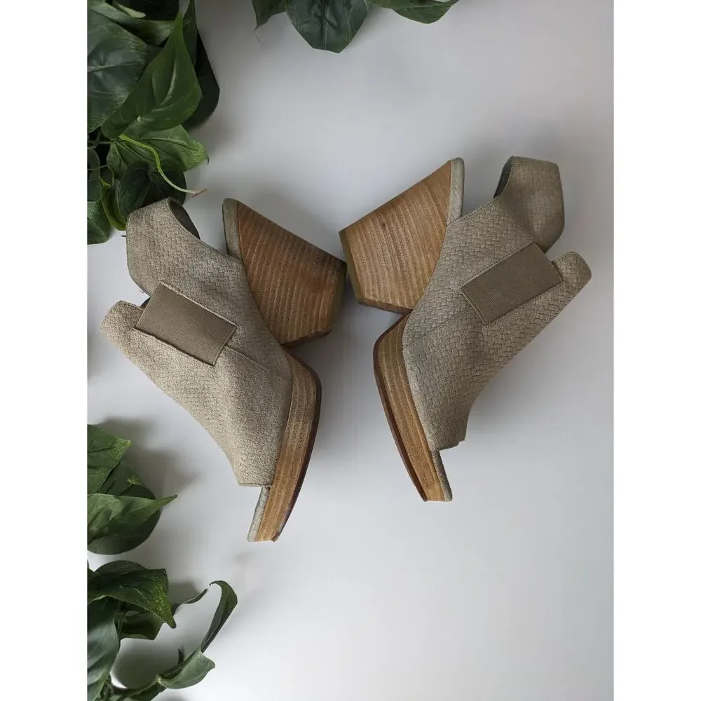 Eileen Fisher Boots Suede Peep Toe Slingback Textured Taupe Boho Fall Size 7